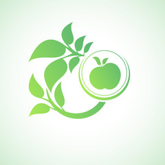 Eco lifestyle concept template. Apple with leafs.