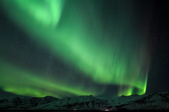 The Northern Lights (Aurora borealis) over Jokulsarlon in Iceland