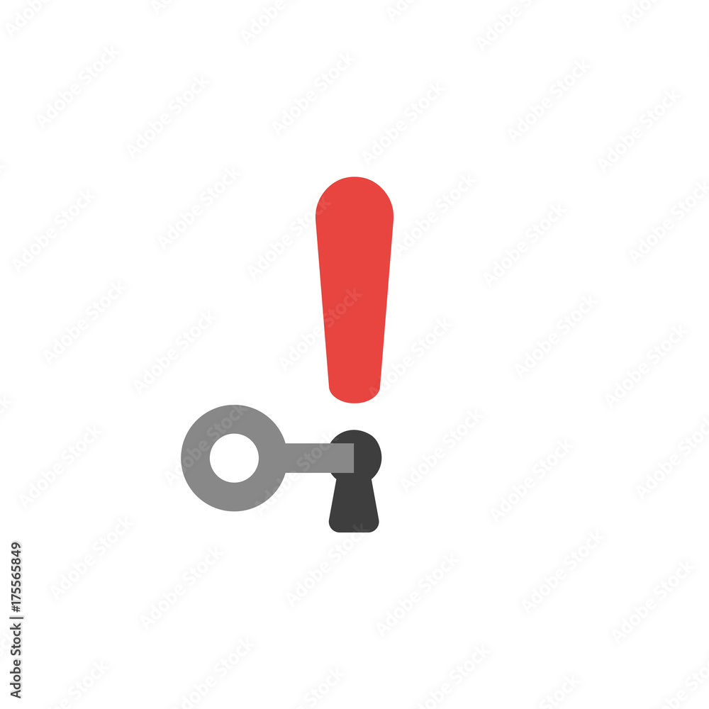 Aufkleber flat design vector concept of exclamation mark with keyhole and key unlock