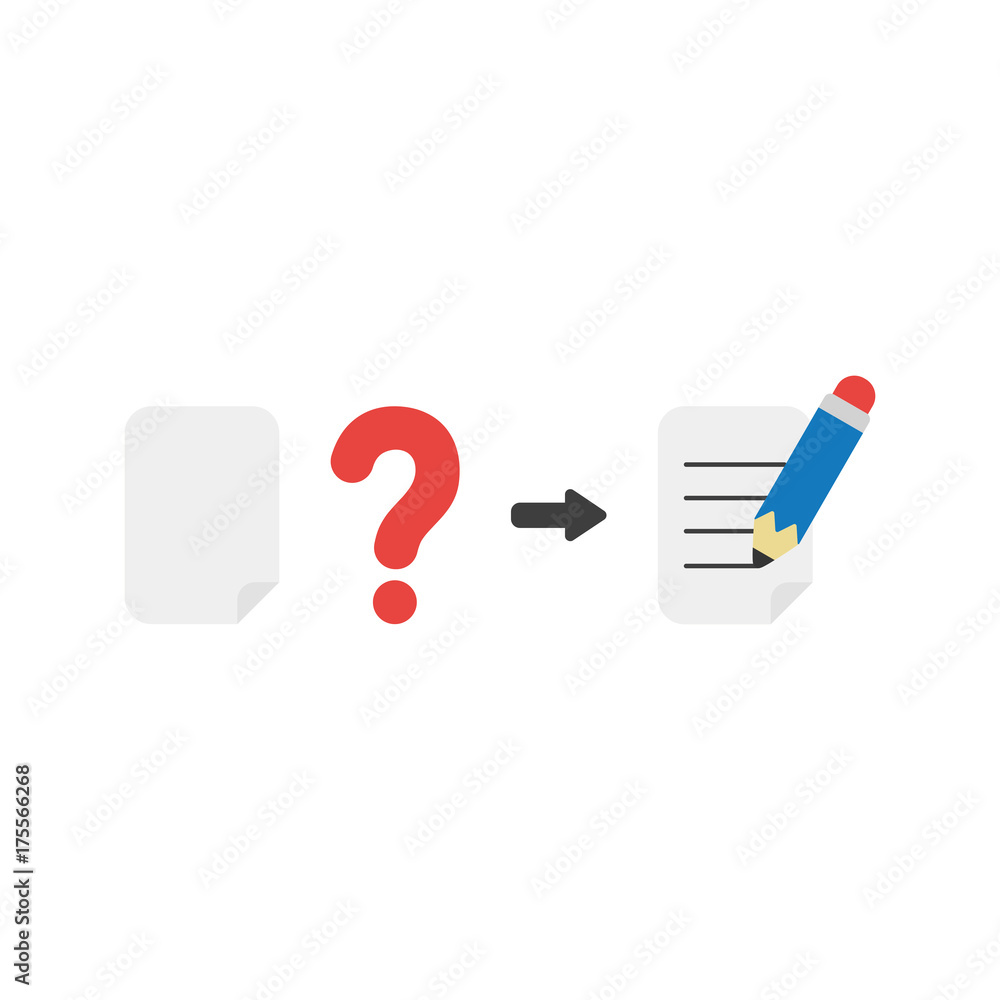 Poster flat design vector concept of paper with question mark and writing with pencil
