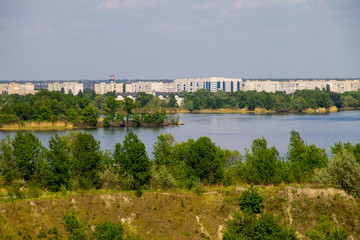 Obraz premium View on the river Dnieper and city Komsomolsk