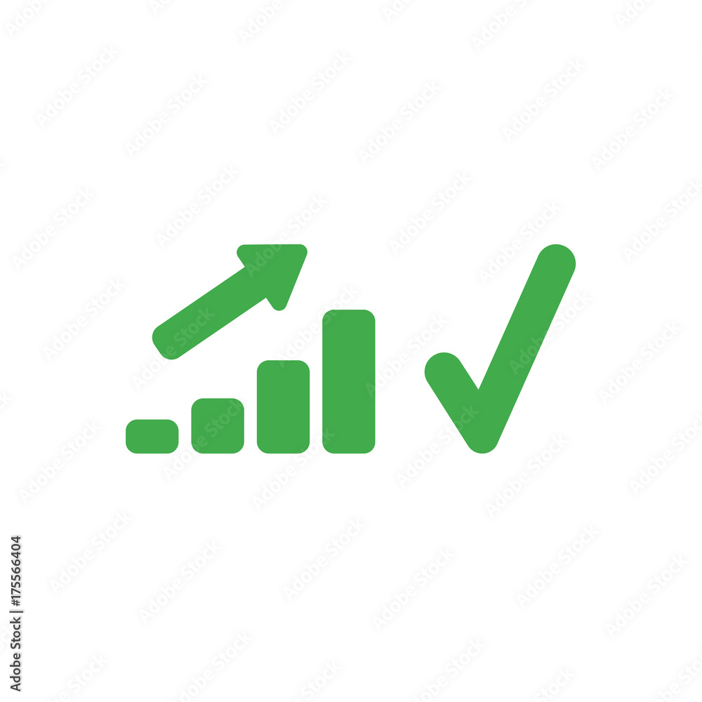 Poster flat design vector concept of sales bar chart moving up with check mark