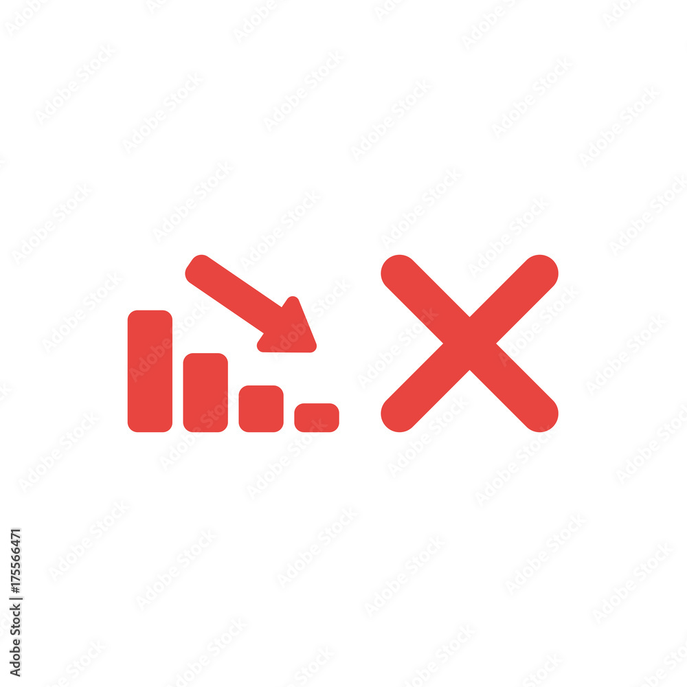 Poster flat design vector concept of sales bar chart moving down with x mark