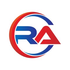 ra logo vector modern initial swoosh circle blue and red