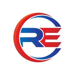 re logo vector modern initial swoosh circle blue and red