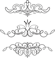 Set of 3 hand drawn style decorative vector swirls elements, dividers, page decors.