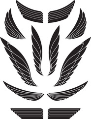 Set of black decorative wings. Vector illustration.
