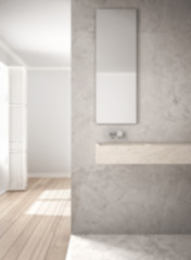 Blur background interior design, bathroom close-up, marble wall and parquet floor, minimalistic architecture