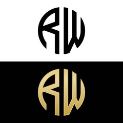 rw initial logo circle shape vector black and gold