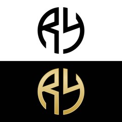 ry initial logo circle shape vector black and gold - obrazy, fototapety, plakaty