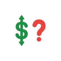 Flat design vector concept of dollar arrow up and down with question mark