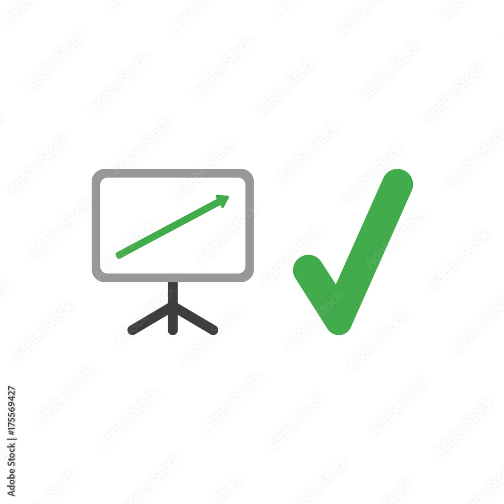 Poster flat design vector concept of sales presentation chart arrow moving up with check mark