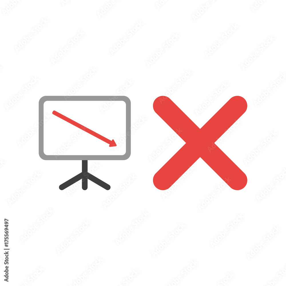 Poster flat design vector concept of sales presentation chart arrow moving down with x mark