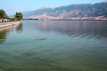 Landscape of Lake Pamvotida, the city of Ioanina, Greece