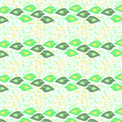 Decorative, colorful, abstract birds and music notes pattern which can be used for design  fabric, backgrounds, wrapping paper. 
