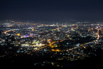Fototapeta na wymiar Panorama of the city from the viewpoint, Doi Suthep Chiangmai night view, Chiang Mai, Thailand