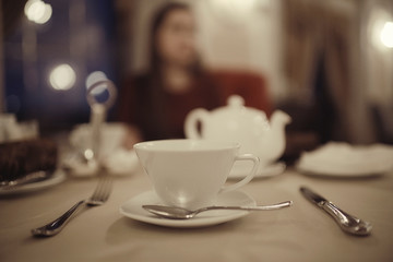 tea in the cafe girl drinks Rest