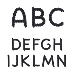 Alphabet from braids, letters from A to N. Isolated vector objects on white background.