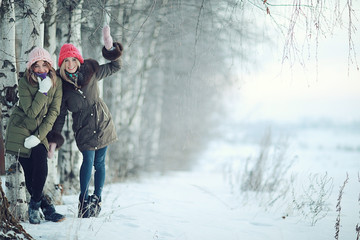 girl winter snow frosty day walk