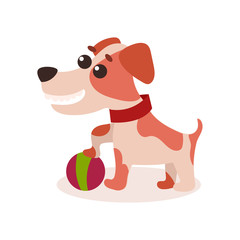 Jack russell terrier character playing with ball, cute funny dog vector Illustration