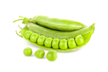 fresh green peas isolated on a white background