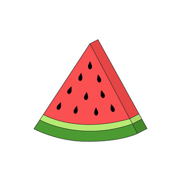 Watermelon cute vector illustration, fresh slice of watermelon graphic print, isolated on white background.