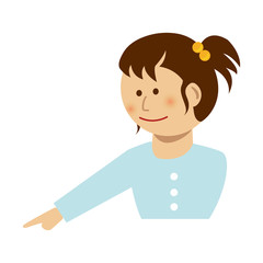 Young asian woman pointing something / vector illustration