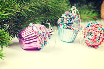 Retro style christmas cupcake toys, retro toned