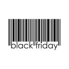 Icono plano codigo de barras black friday negro en fondo blanco
