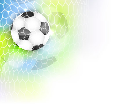 Soccer vector banner with football ball, net, glitter and space for your content.