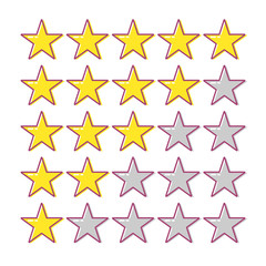 5 star rating. Collection of cartoon vector icons. Yellow stars for app, web or game. Feedback concept. Ranking system