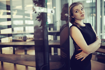 Black and white portrait of young adult sexy woman