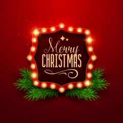 Christmas background. Retro Christmas light sign. Vector illustration.