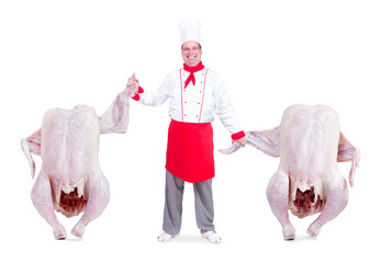 Chef holds up wing of the winning chicken
