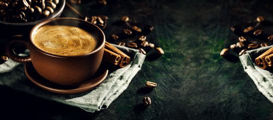 Steaming aromatic cup of coffee