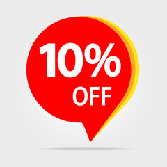 10% OFF Sale Discount Banner. Offer price tag. Special offer sale red label. Vector Modern Sticker Illustration. Isolated Background
