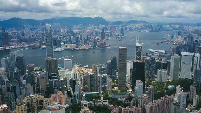 Aerial hyperlapse video of Victoria Harbour in Hong Kong