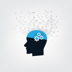 Machine Learning, Artificial Intelligence and Networks Design Concept with Network Mesh and Human Head