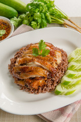 Grilled chicken with rice soup and spicy sauce