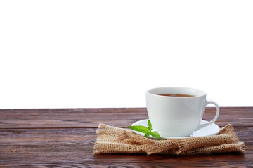 Cup of tea on white background.