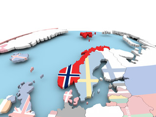 Flag of Norway on bright globe
