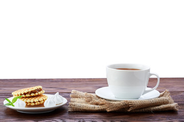 Cup of tea on white background.