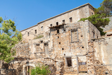 Ruins of the former leper colony. Island of Spinalonga (Kalydon), Crete, Greece