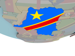 Democratic Republic of Congo with flag on globe