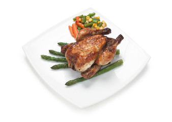 dish of fried chicken with vegetables