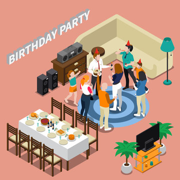 Birthday Party Isometric Composition