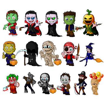 Set of cartoon characters for halloween