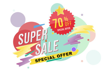 Super sale 70 percent discount poster and flyer. Template for design poster, flyer and banner on colour background. Flat vector illustration EPS 10