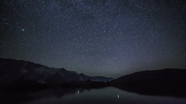 白馬大池に映る北アルプスとペルセウス座流星群Timelaps