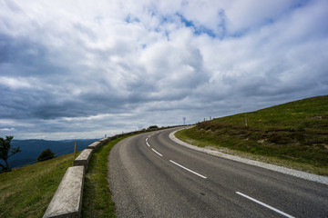 France - Route de cretes right turn on mountain road to grand ballon